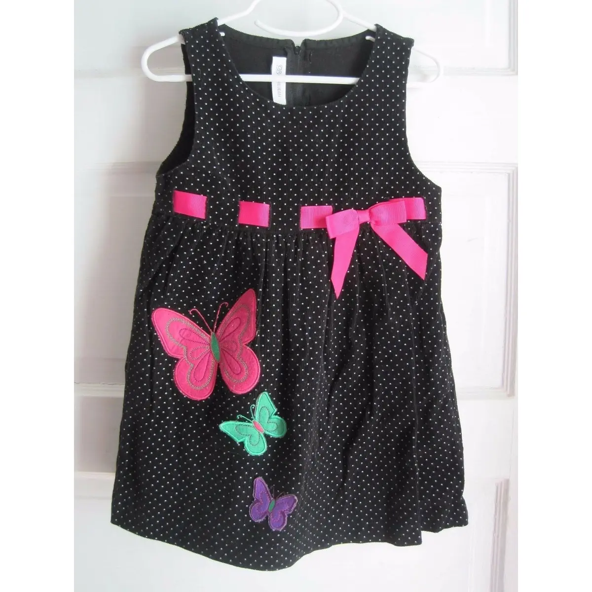 Bonnie Jean Polka Dot Corduroy Butterfly Applique Embellished Midi Dress Girls 4 1