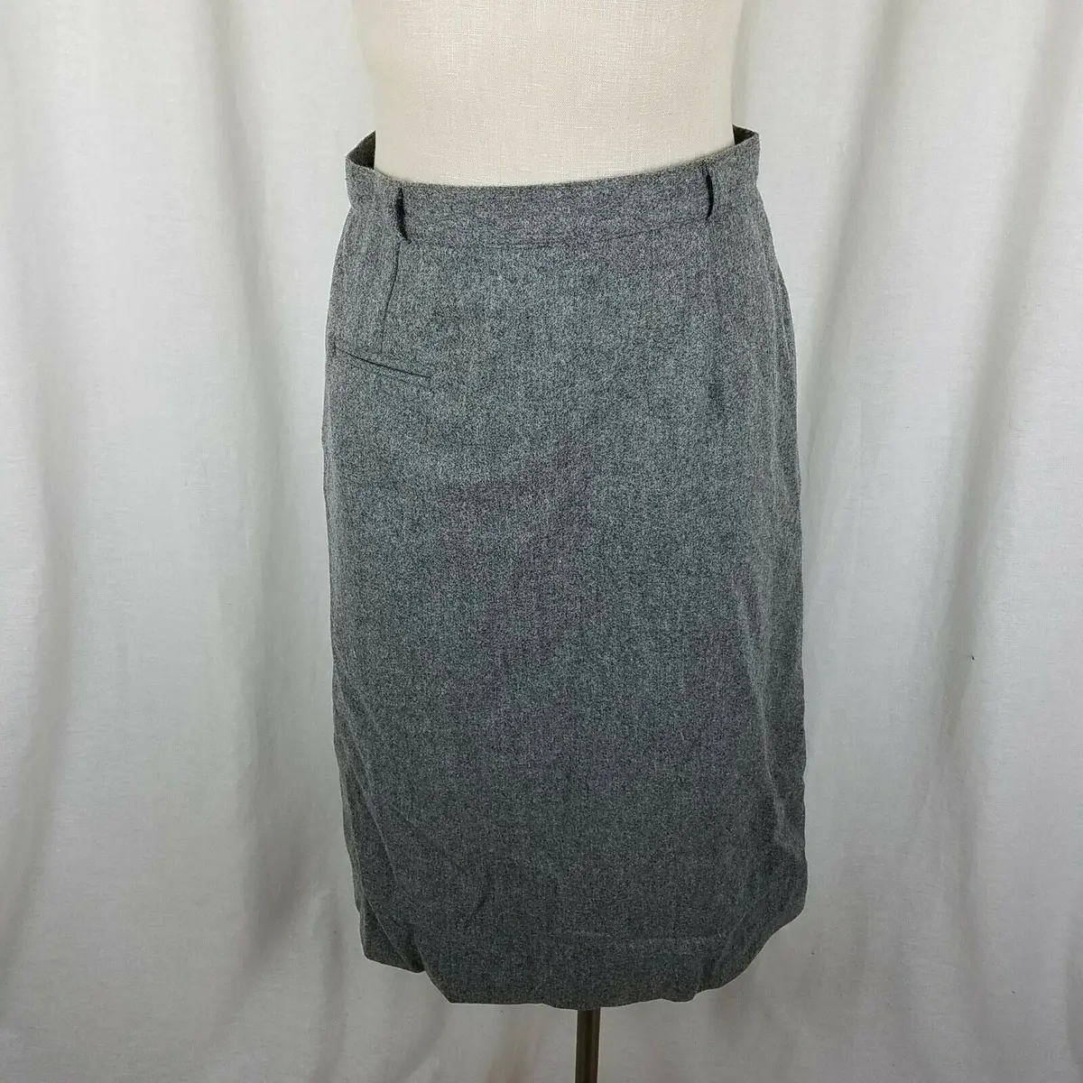 Hannington Boston Gray Wool Flat Front Straight Pencil Skirt Womens 14 Vintage 1