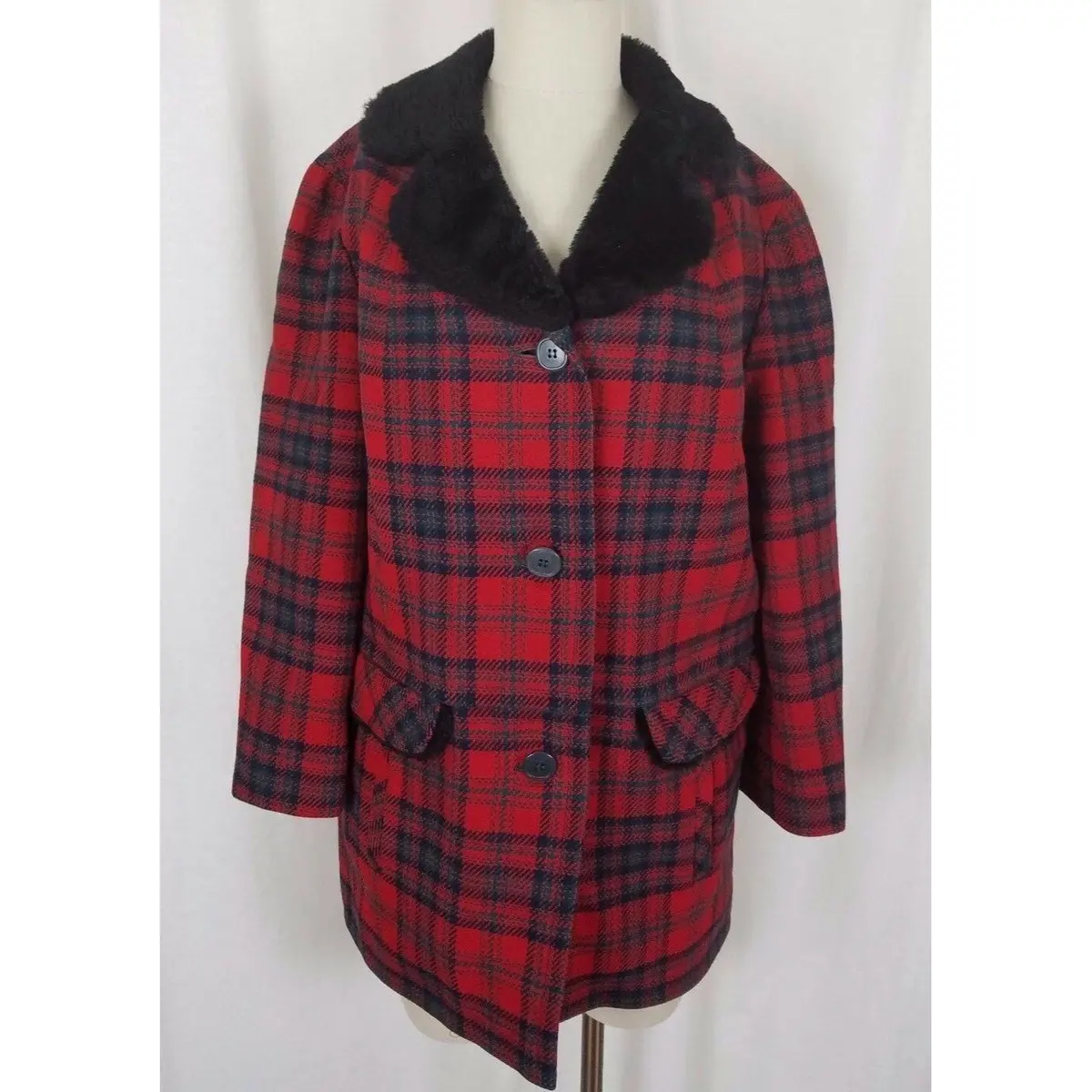 Vintage Pendleton '49Ers Quilted Insulated Wool Plaid Mouton Fur Coat Womens S M 1