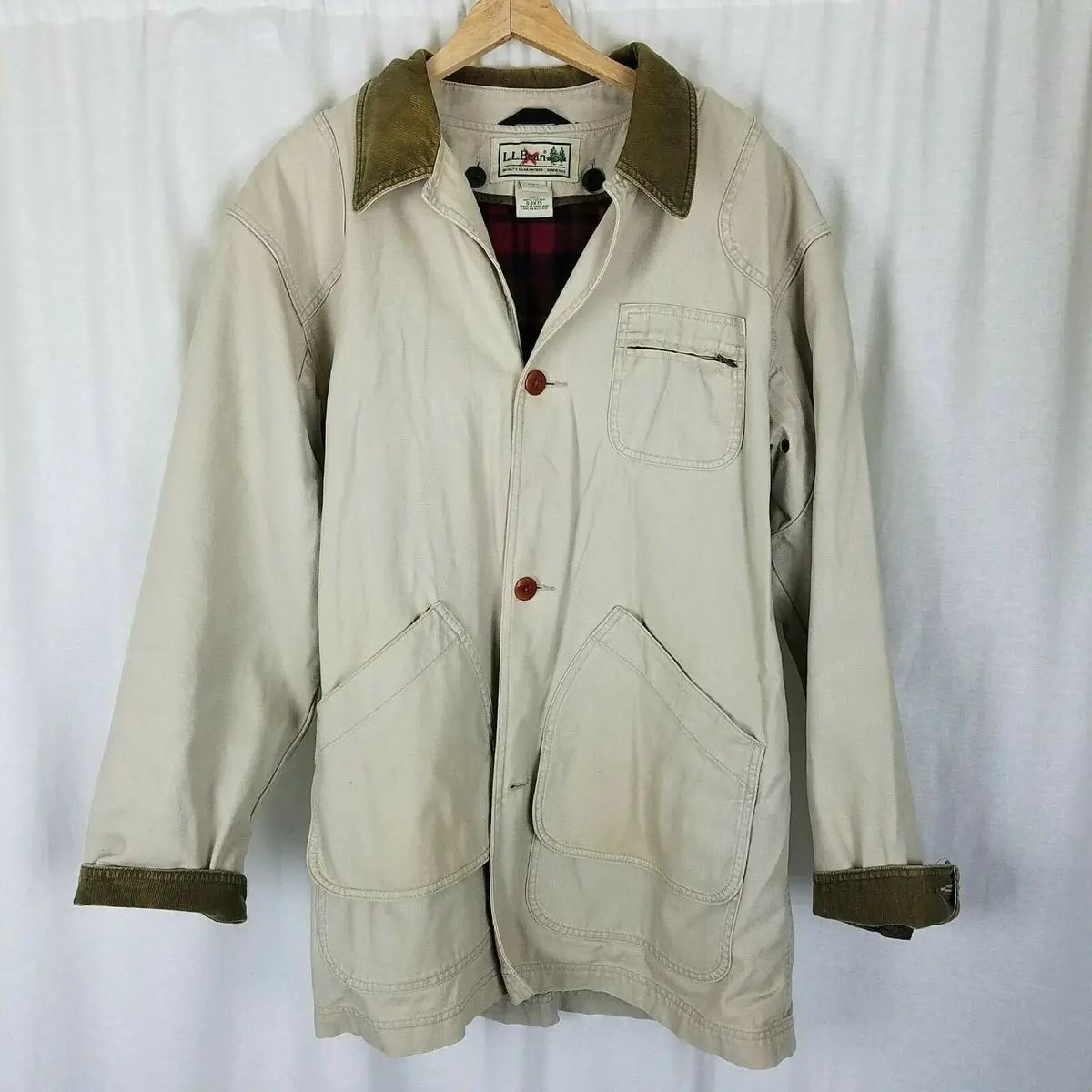 Ll Bean Adirondack Barn Coat Jacket Removable Plaid Insulated Liner Mens L Tall 1