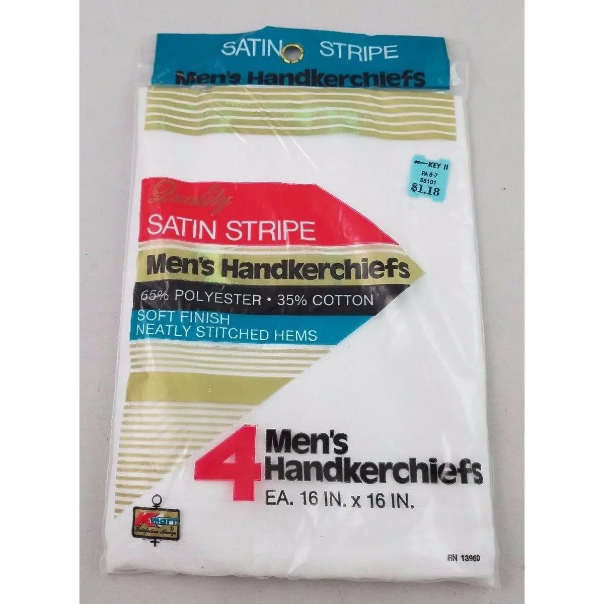 Vintage 1970'S Kmart Quality Satin Stripe Handkerchief Package 4 16X16 White Nos 1