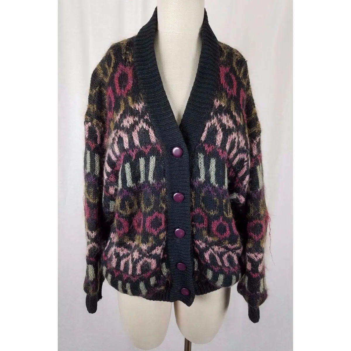 Icelandic Design Lined Knit Oversized Cardigan Sweater Jacket Womens M Wool Silk 1
