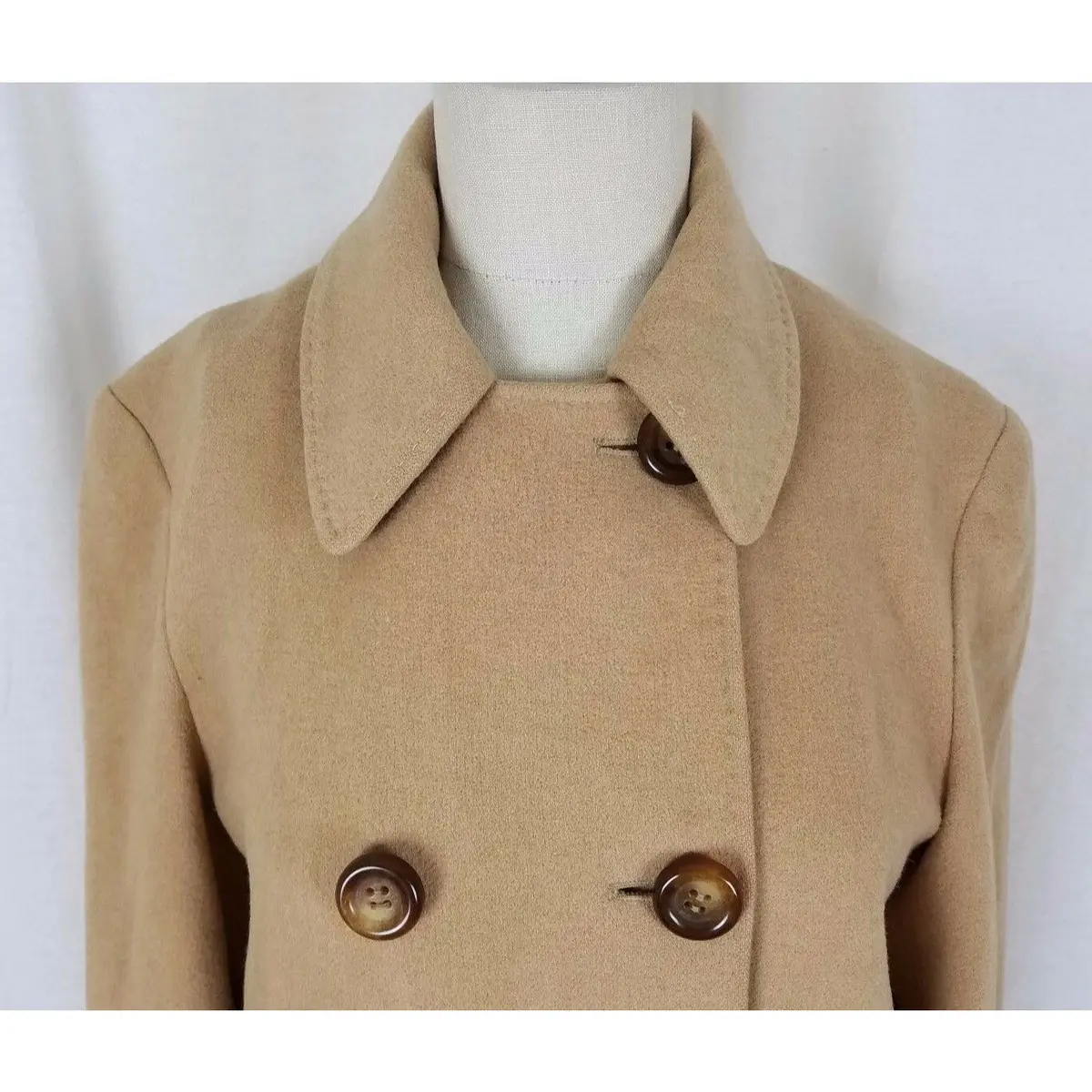 Vintage Double Breasted Wool Camel Peacoat Jacket Short Coat Womens 4 Tan 1990'S 2