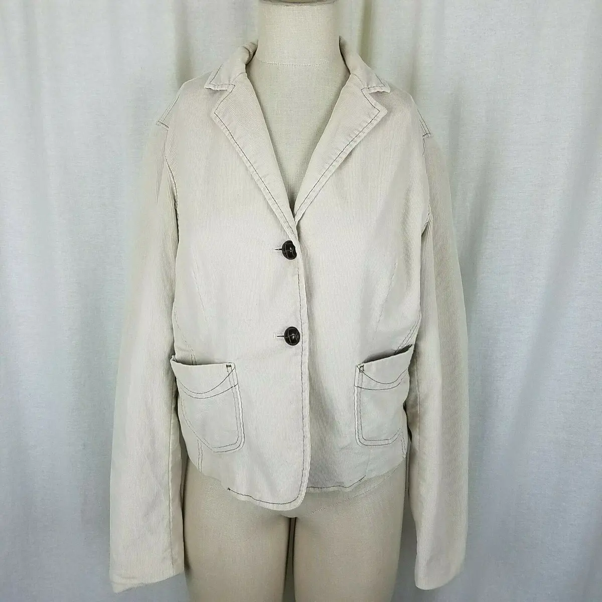 Gap Stretch Corduroy Blazer Look Jean Style Jacket Womens 8 Cropped Tan Ivory 1