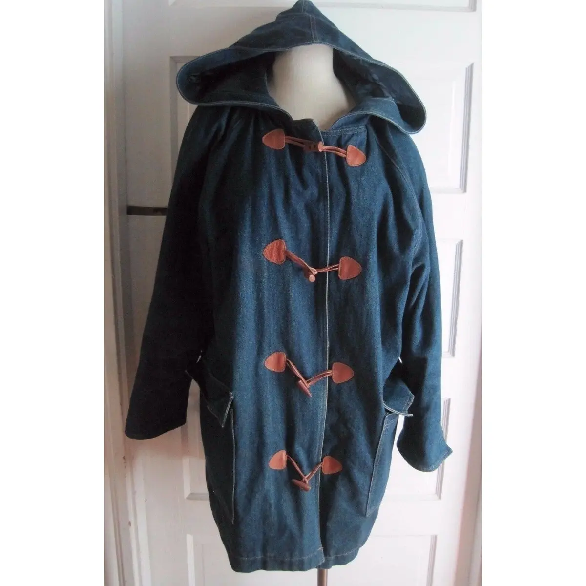 Vintage Rtw Ready To Wind Down Denim Toggle Front Hooded Duffel Coat Womens 12 1