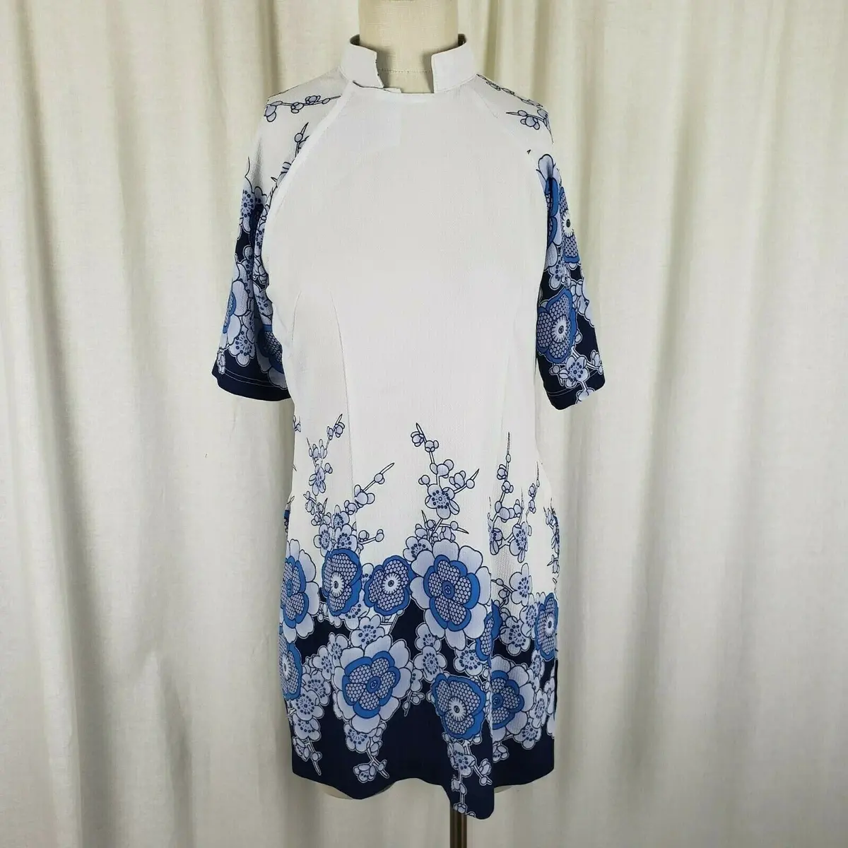 Vintage Mid Century 60S Twiggy Long Top Tunic Shirt Womens L Floral Side Entry 1