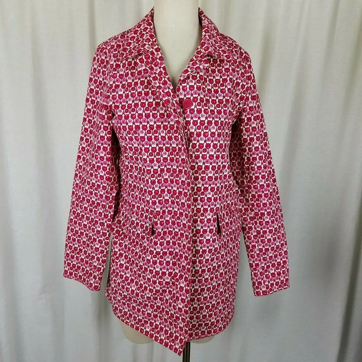 Gap Spring Tulips Trench Coat Long Jacket Short Coat Womens S Pink Red Flowers 1