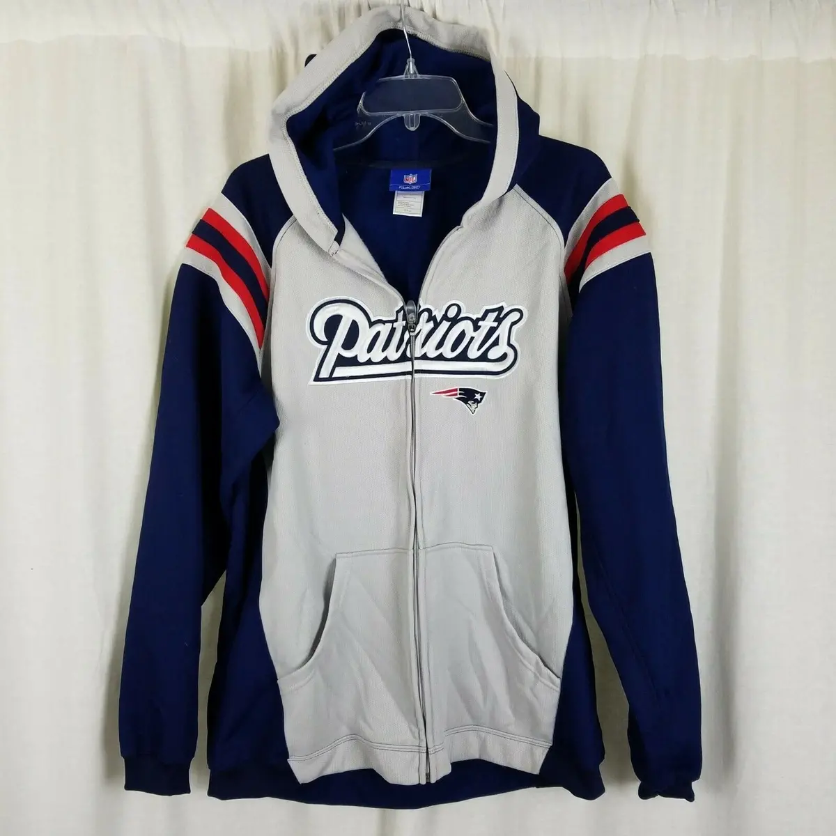 Vintage Reebok Nfl New England Patriots Full Zip Up Hoodie Sweater Jacket Mens S 1