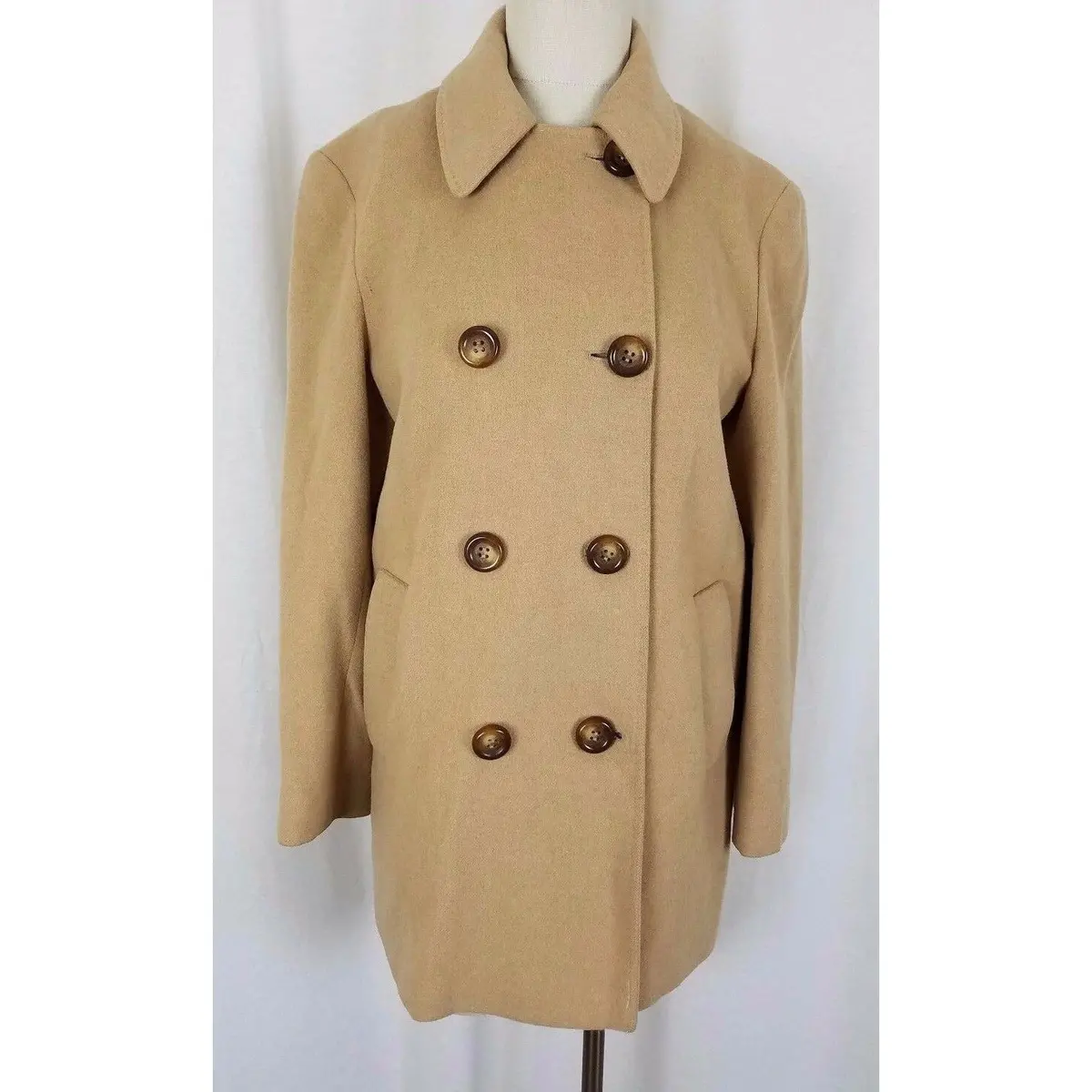 Vintage Double Breasted Wool Camel Peacoat Jacket Short Coat Womens 4 Tan 1990'S 1