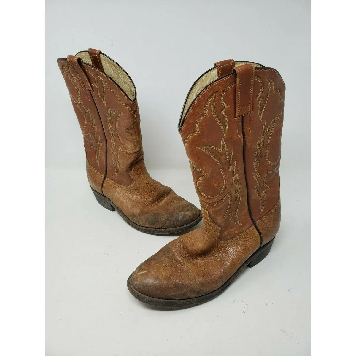 Camargo's Cowboy Boots Brown Leather Mens 9 10 Tall Pull On Textured Custom Usa 1