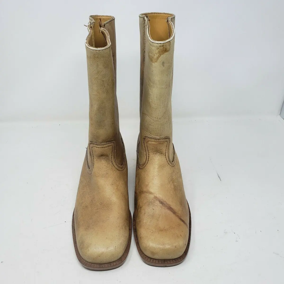 Sears Cowboy Boots Blonde Leather Men's 5.5 Tall Pull On Loops 64867 Western Tan 2