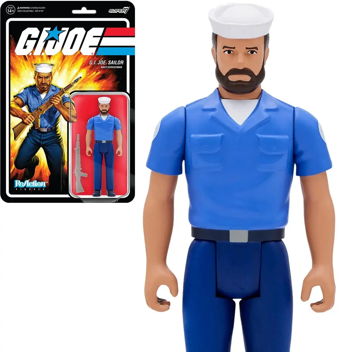 Super7 Reaction - G.I. Joe - Sailor (Navy Serviceman) Blueshirt, Beard, Light Brown Skin Action Figure Last One! 1