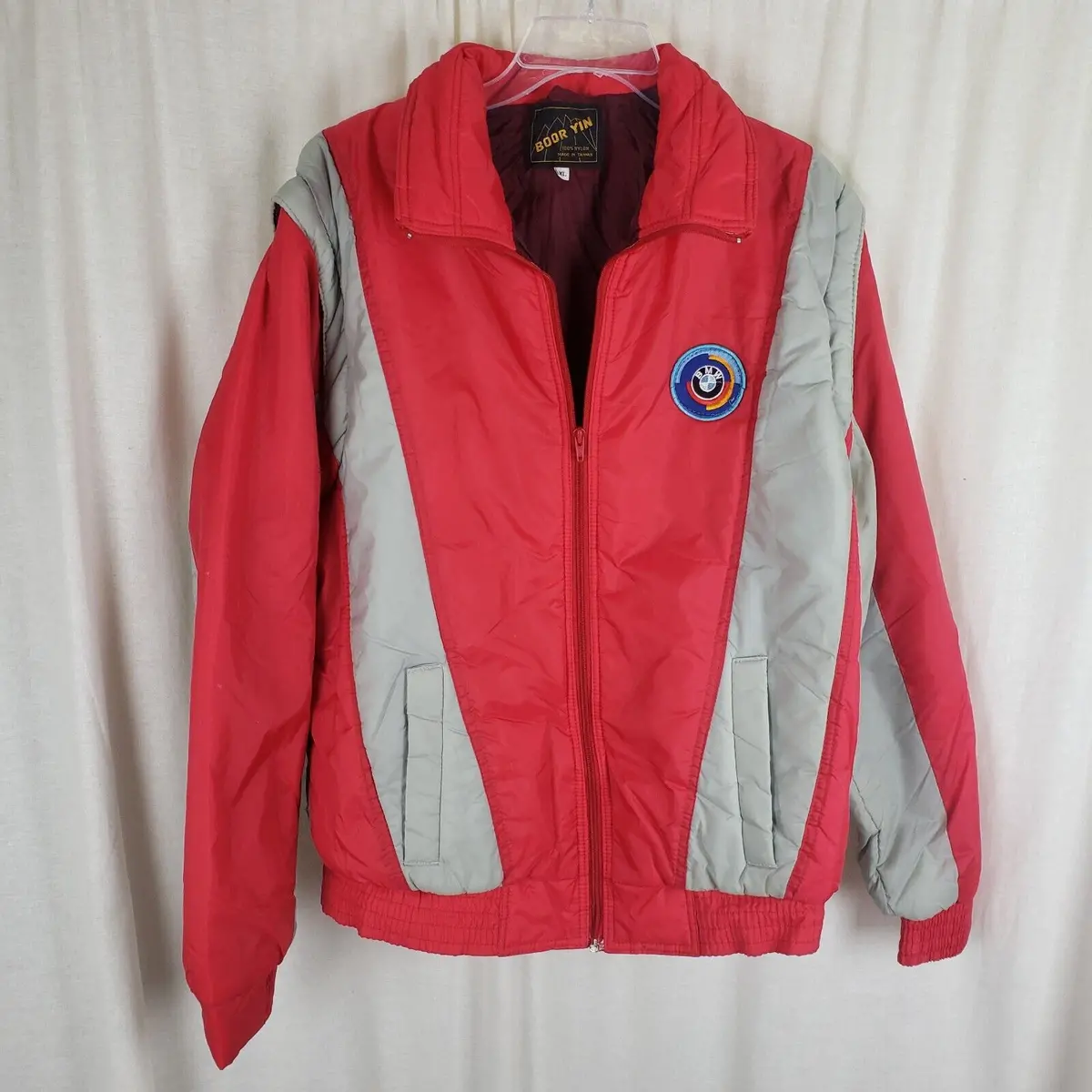 Vintage 80S Bmw Ski Jacket Parka Convertible Vest Womens Sz Xl Boor Yin Red Gray 1