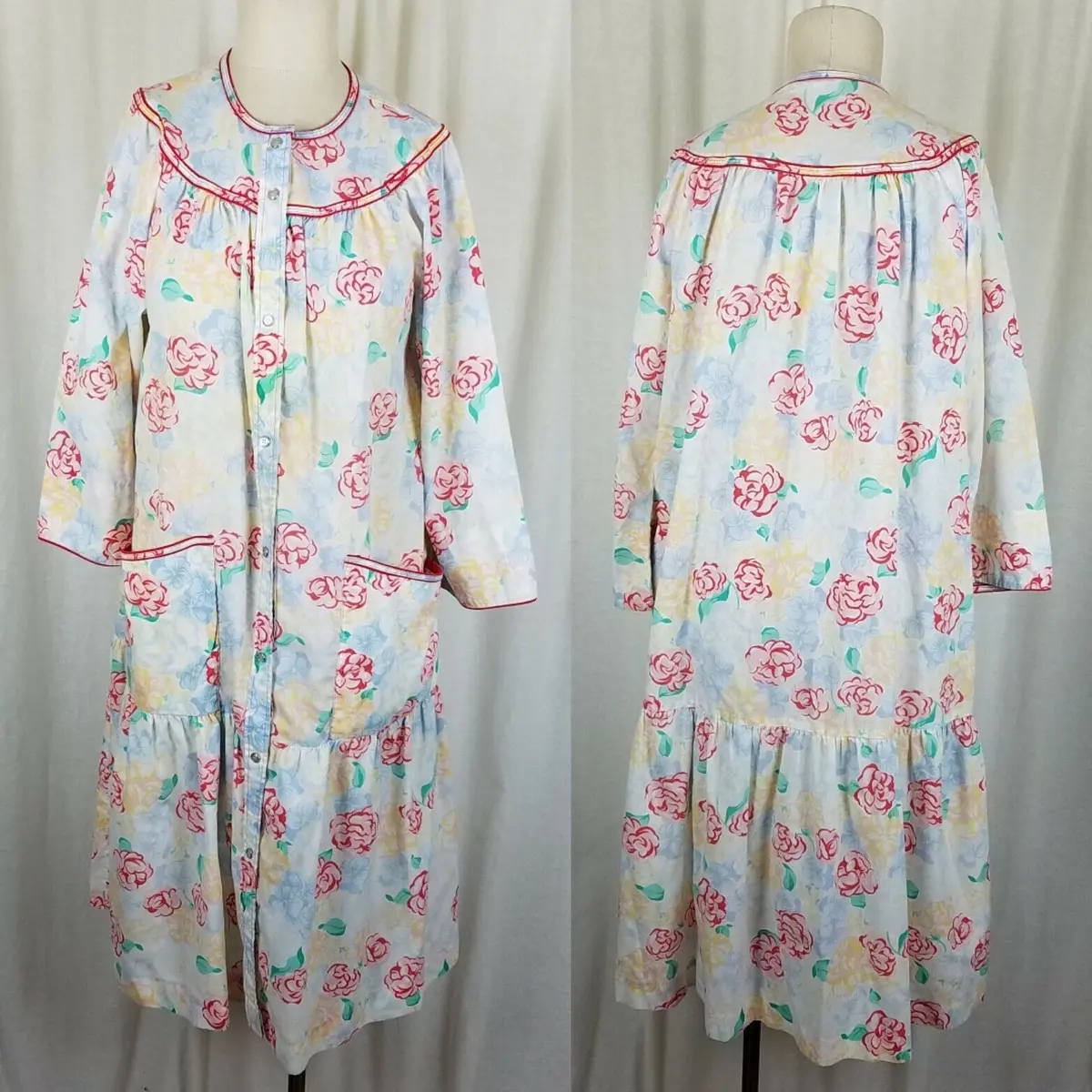 Models Coat Vintage 80S Nightgown House Dress Muumuu Womens L Snap Up Front 1