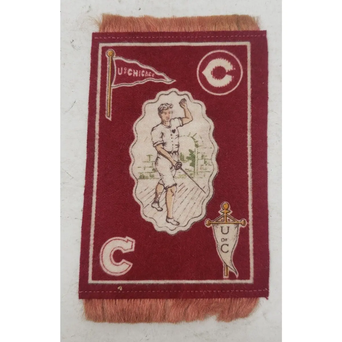 B33 Murad U Of C Univ Of Chicago Fencing Tobacco Felt Fringe Mini Rug 5 In 1900S 1