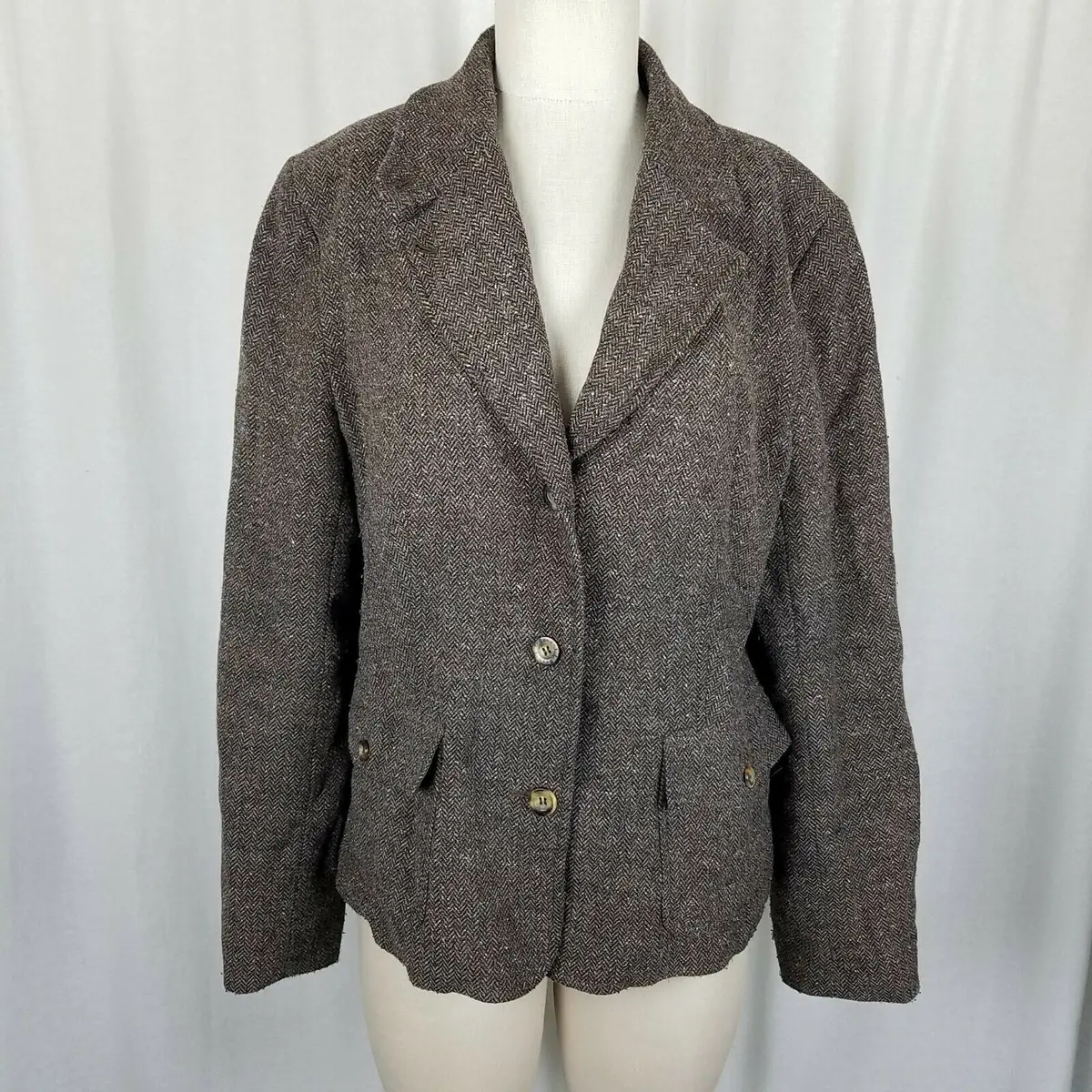 Ll Bean Wool Silk Herringbone Equestrian Riding Country Jacket Blazer Womens L 1