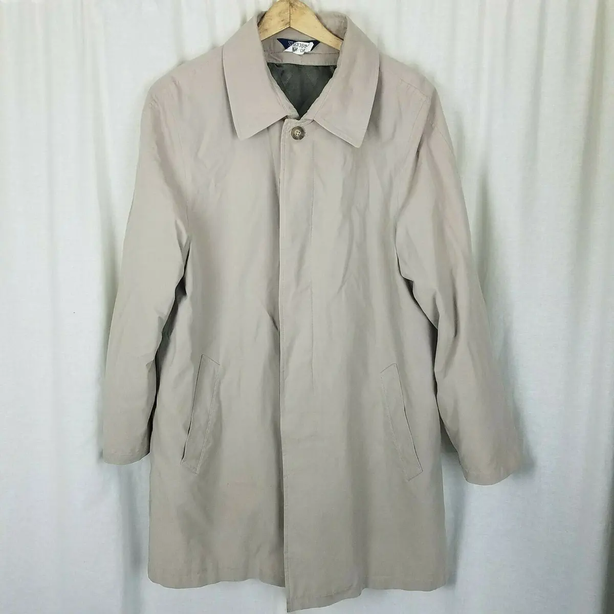 Stafford Insulated 3/4 Length All Weather Car Coat Mens M Zip Out Wool Liner Tan 1