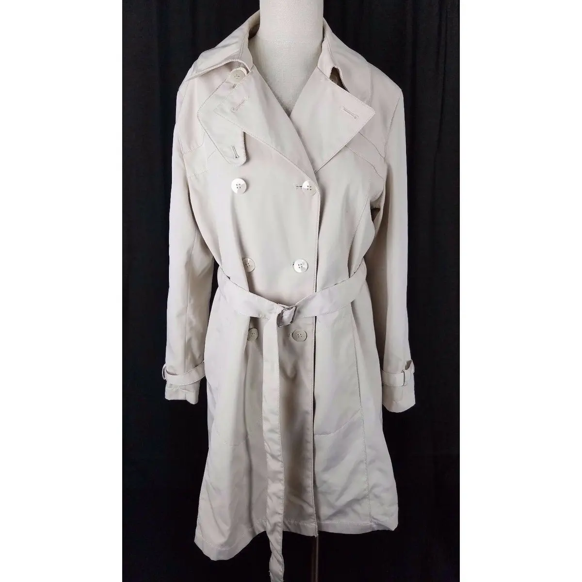 Fitz-Wright Petite Double Breasted Belted Tie All Weather Trench Coat Womens Pm 1