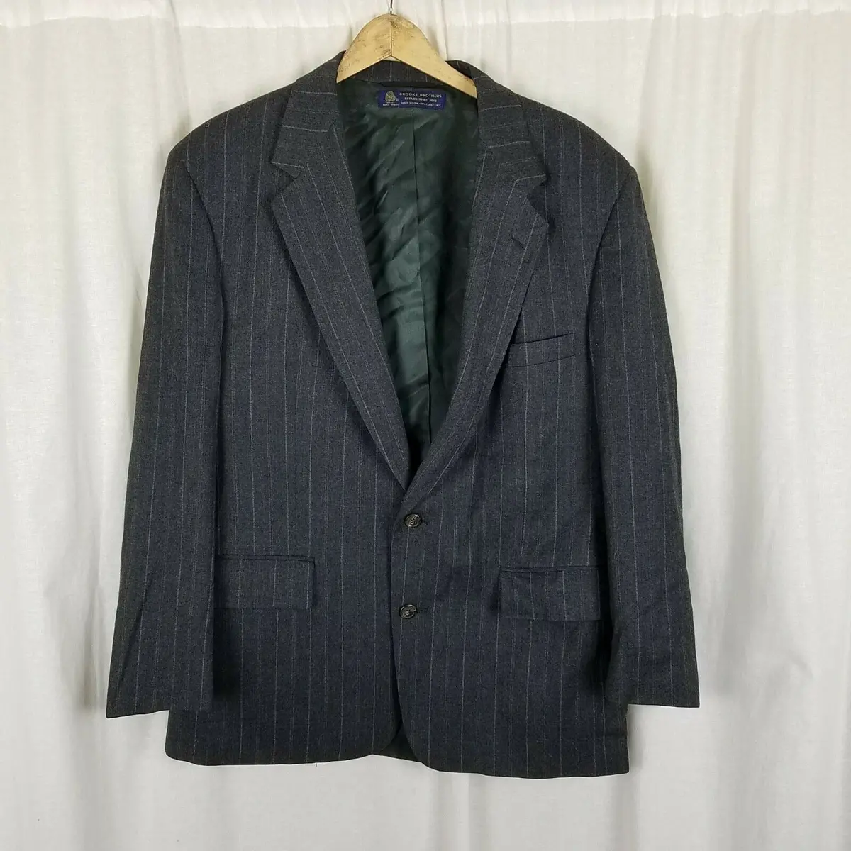 Vintage Brooks Brothers Pinstripe Wool Sportcoat Jacket Blazer Mens 46R Usa Gray 1