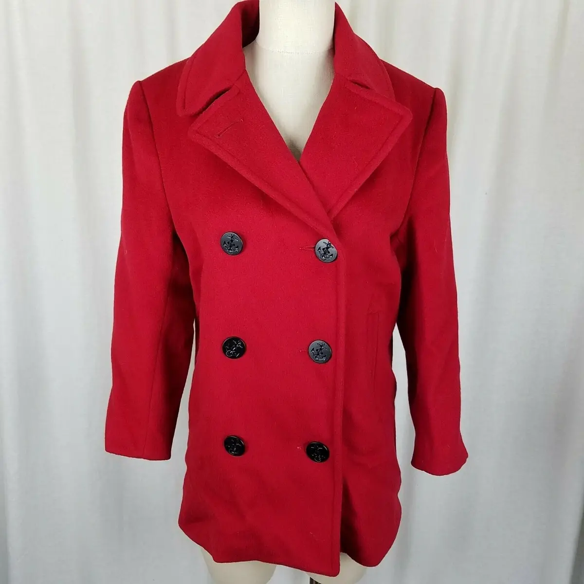 Talbots Double Breasted Red Winter Wool Military Short Peacoat Jacket Womens 2P 1