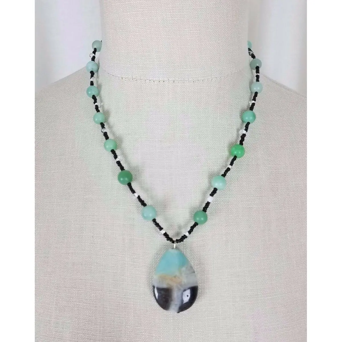 Renees Renderings Agate Quartz Green Beads Beaded Necklace Earrings Set Jewelry 1