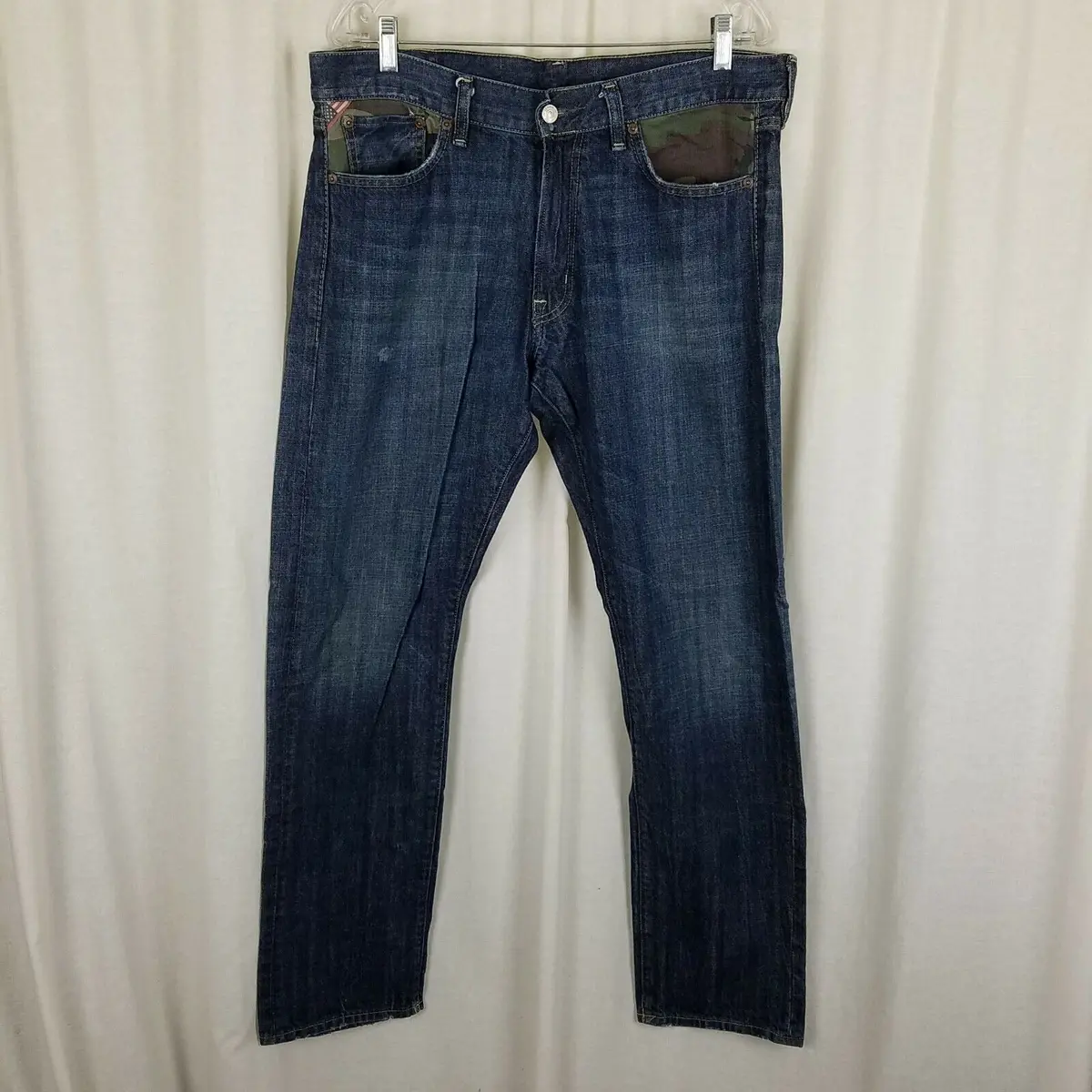 Denim & Supply Ralph Lauren Mens 36X32 Slim Fit Blue Jean Camo Flag Pocket E102 1