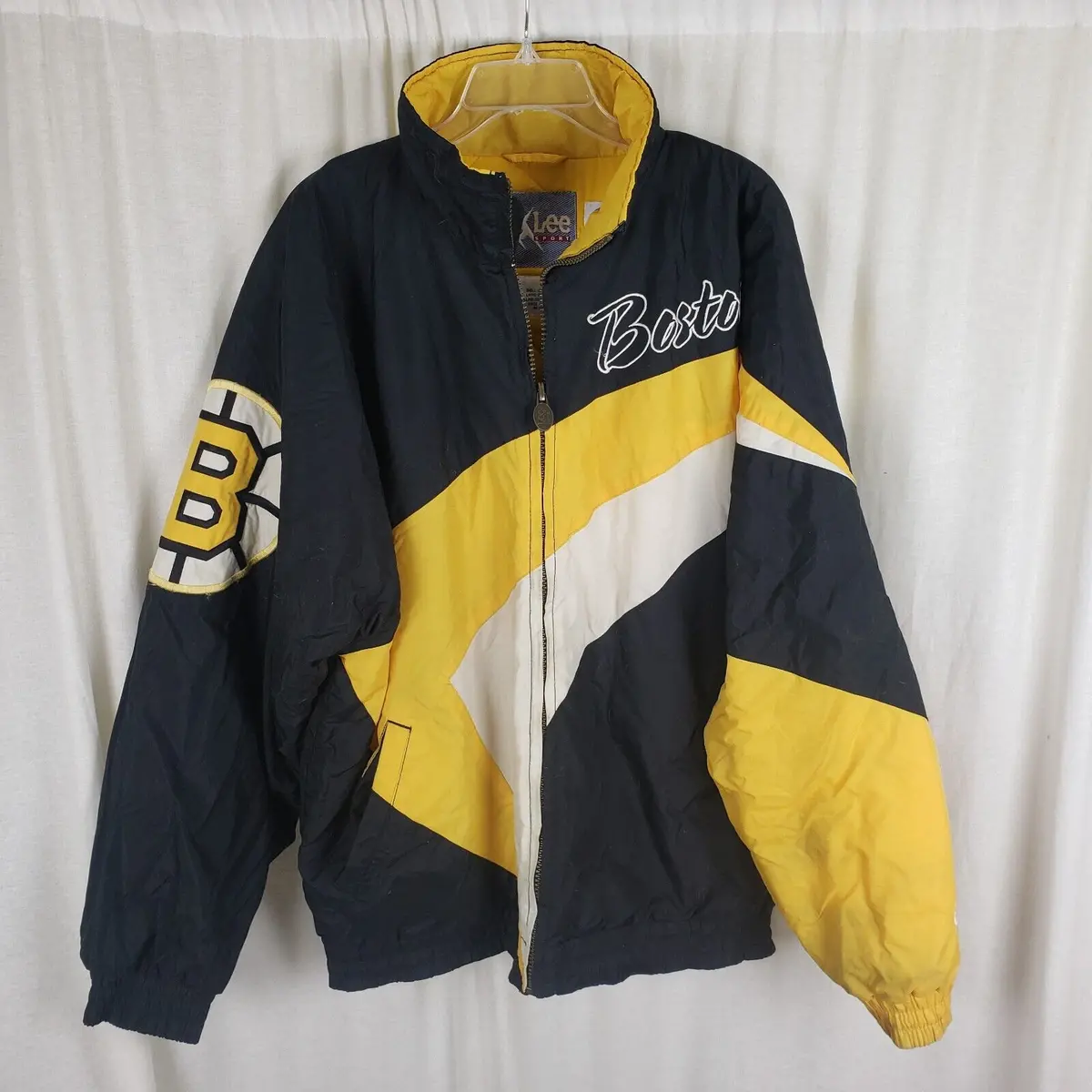 Vintage Lee Sport Boston Bruins Hooded Puffer Jacket Parka Mens L Nhl Hockey 1