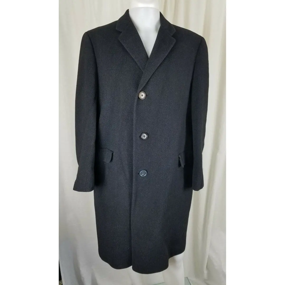 Vintage Hickey Freeman Pinstripe Long Winter Wool Cashmere Coat Peacoat Mens 40 1