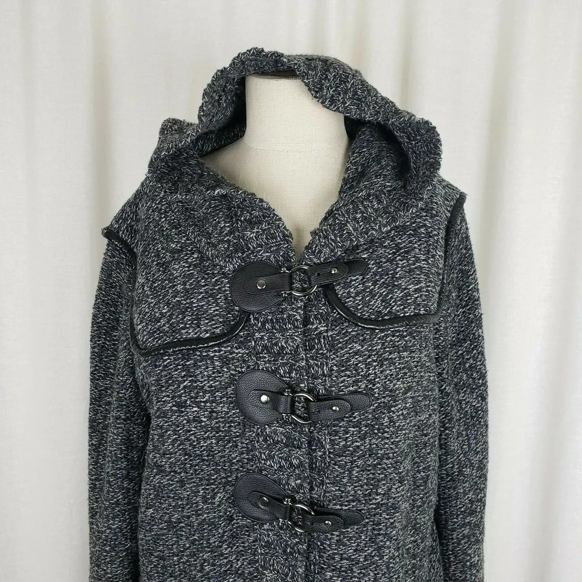 Gerard Darel Hooded Wool Toggle Knit Sweater Jacket Cardigan Coatigan Womens 3 L 2