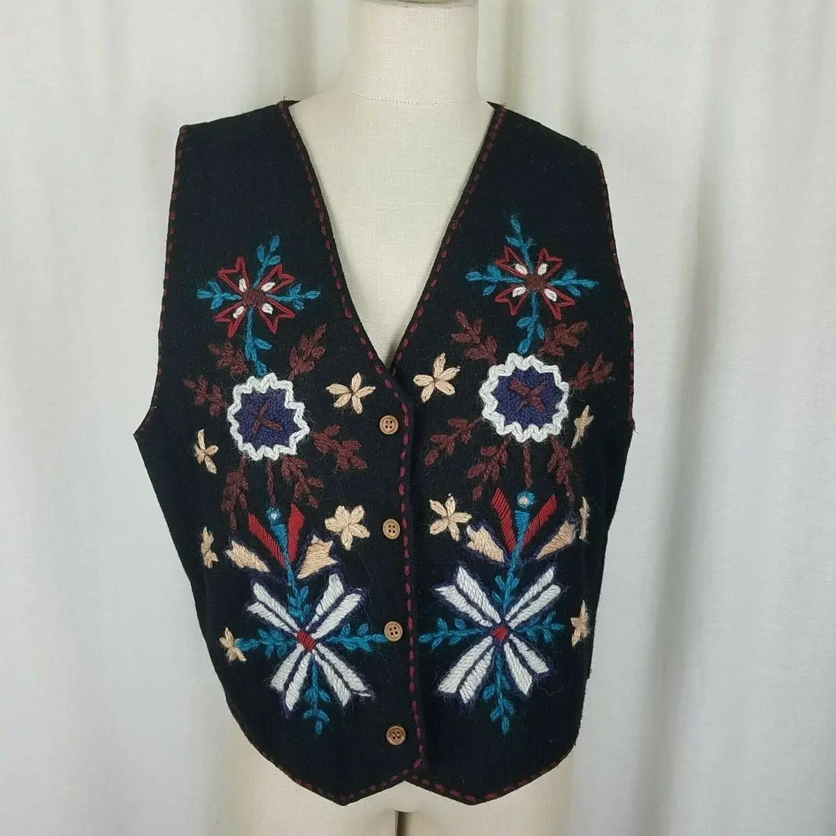 Sgdn Same Game Different Name Floral Pointed Button Down Vest Waistcoat Womens L 1