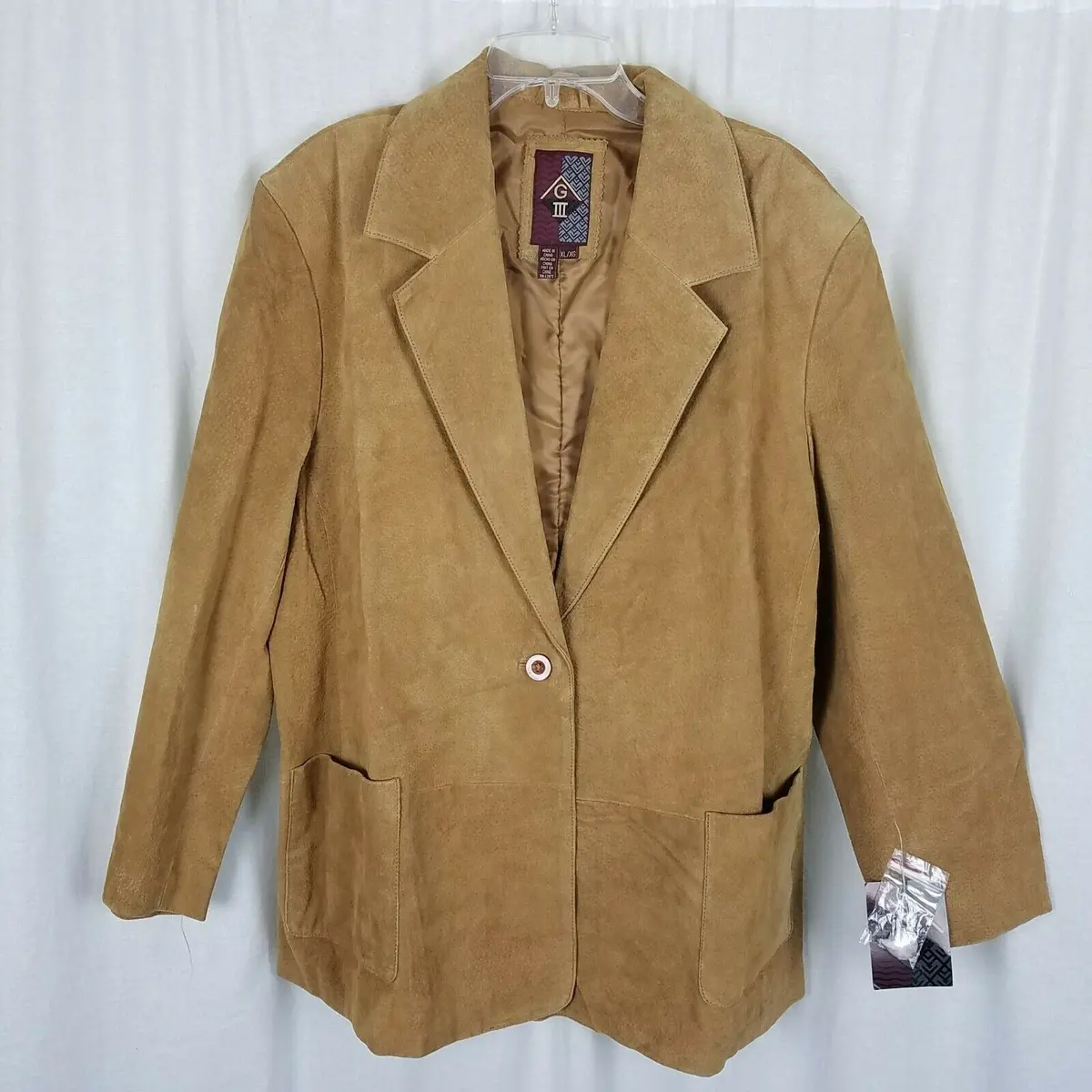 G-Iii Suede Brushed Leather Blazer Jacket Womens Xl Unisex Mens Tan  Earth Camel 1