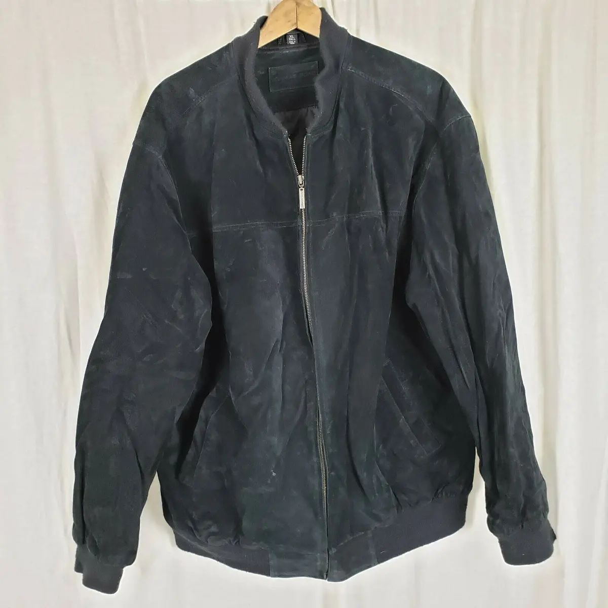 John Ashford Black Leather Suede Jacket Aviator Flight Bomber Mens Xlt Full Zip 1