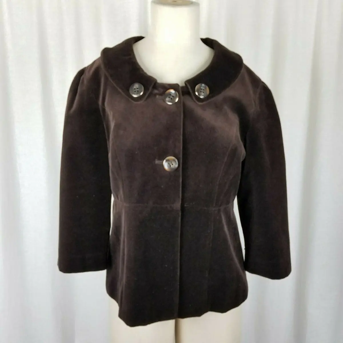 Fashionista Velvet Peter Pan Collar 3/4 Sleeve Swing Jacket Blazer Womens L Usa 1