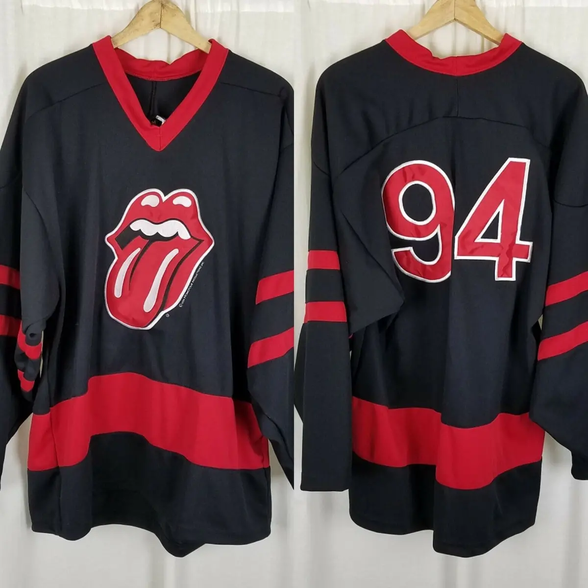 Vintage The Rolling Stones 94 Mens L/X Hockey Jersey Brockum Worldwide Red Lips 1