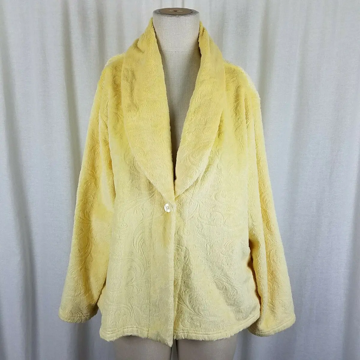 Cuddledown Soft Yellow Fleece Shawl Collar Bed Jacket Cropped Robe Womens Xxl 1