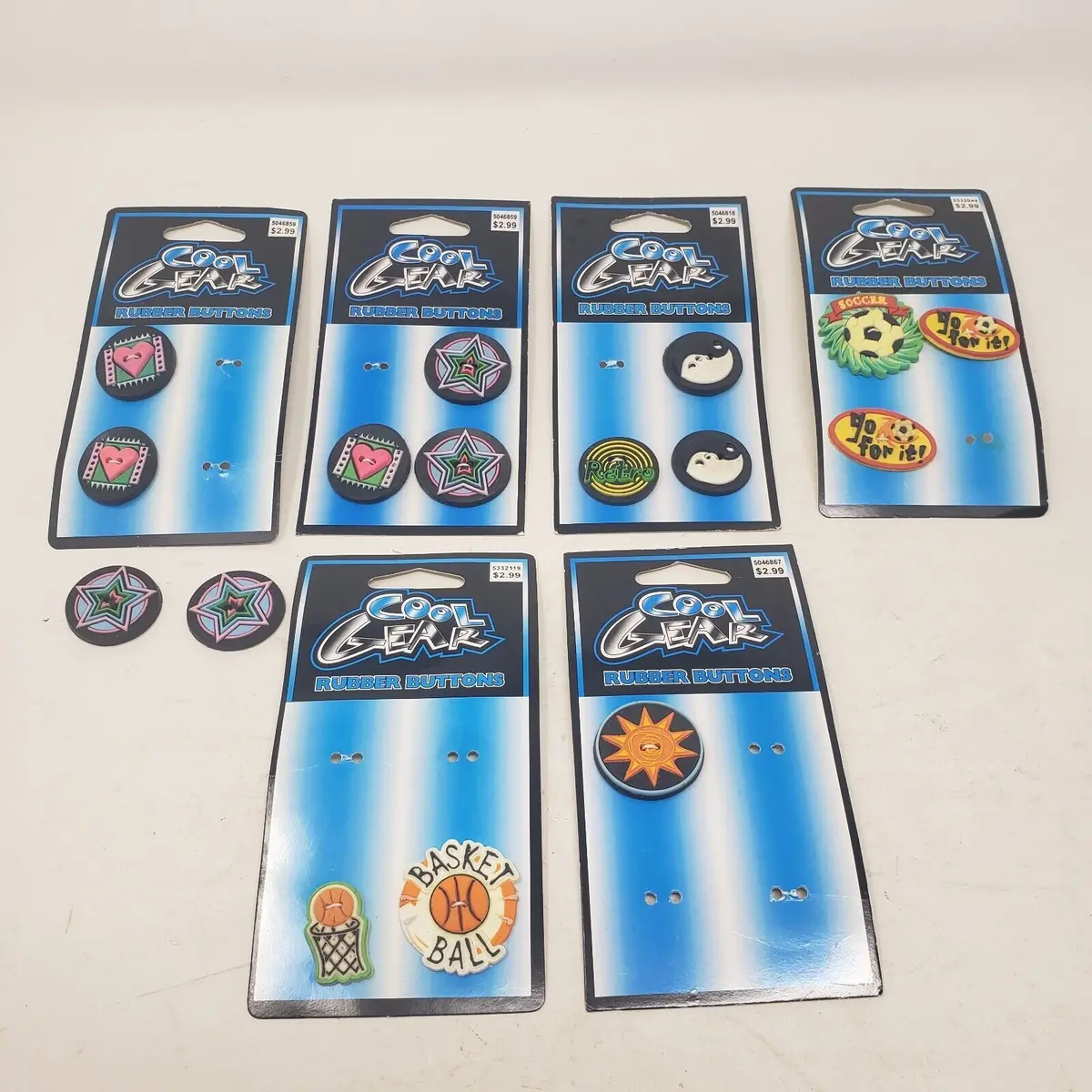 Vintage Cool Gear Rubber Buttons Lot Sports Sun Stars Hearts 1999 Westwater 1