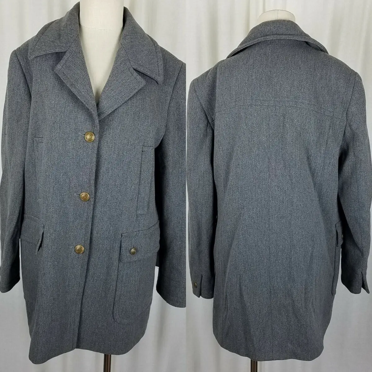 Blue Eagle Les Copains Worsted Wool 3/4 Walking Car Coat Peacoat Womens 46 Gray 1