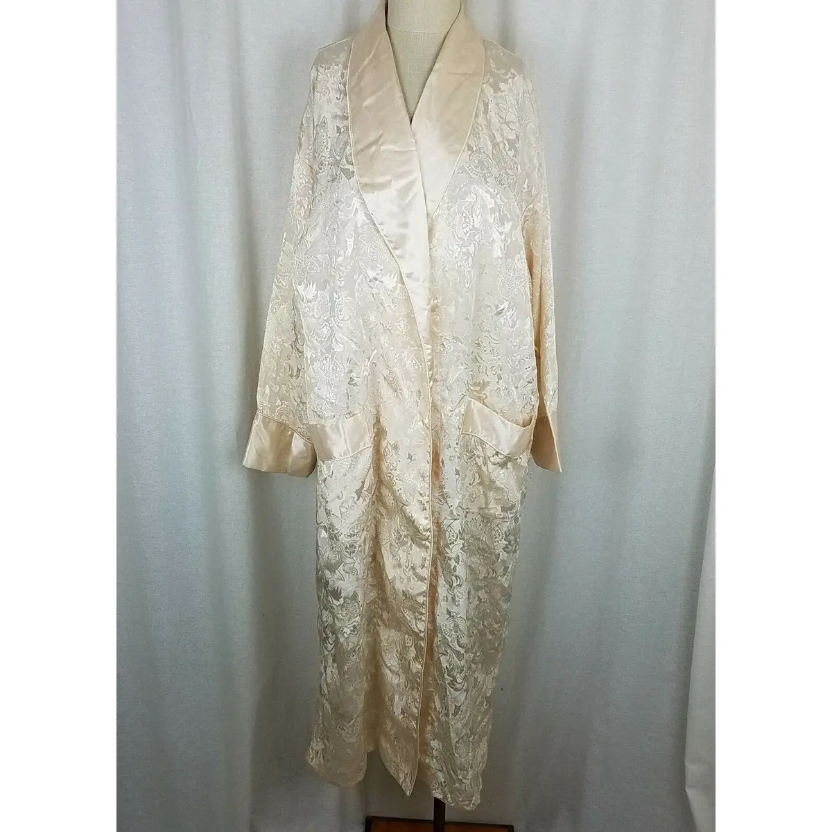 Vintage Victoria's Secret Asian Satin Maxi Robe Womens S 80S Missing Tie Sash 1