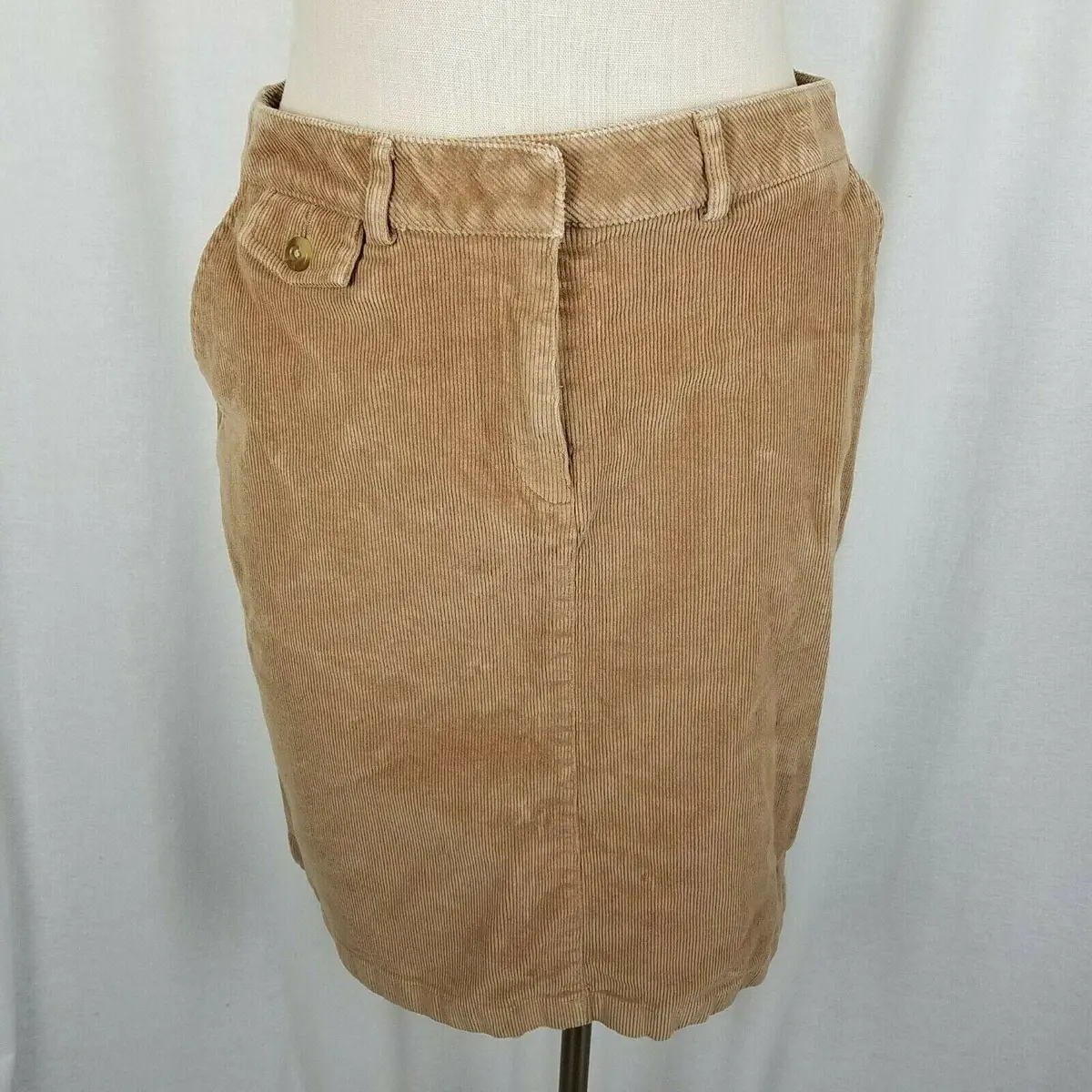 Ll Bean Petites Stretch Corduroy Chino Style Classic Fit Skirt Womens 10P Tan 1
