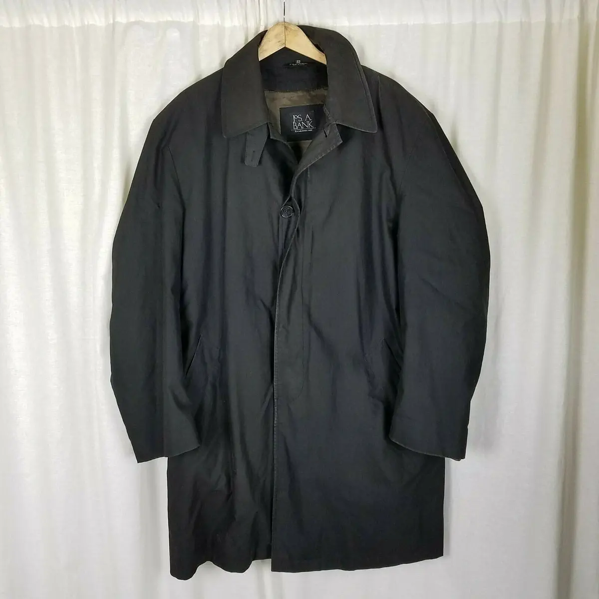 Jos. A Banks Insulated Trench Coat Mens 46R Vintage Plaid Wool Flannel Lined 1