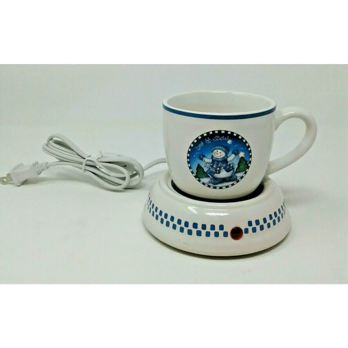 Let It Snow 2 Piece Snowman Mug And Electric Coffee Tea Hot Beverage Warmer 1