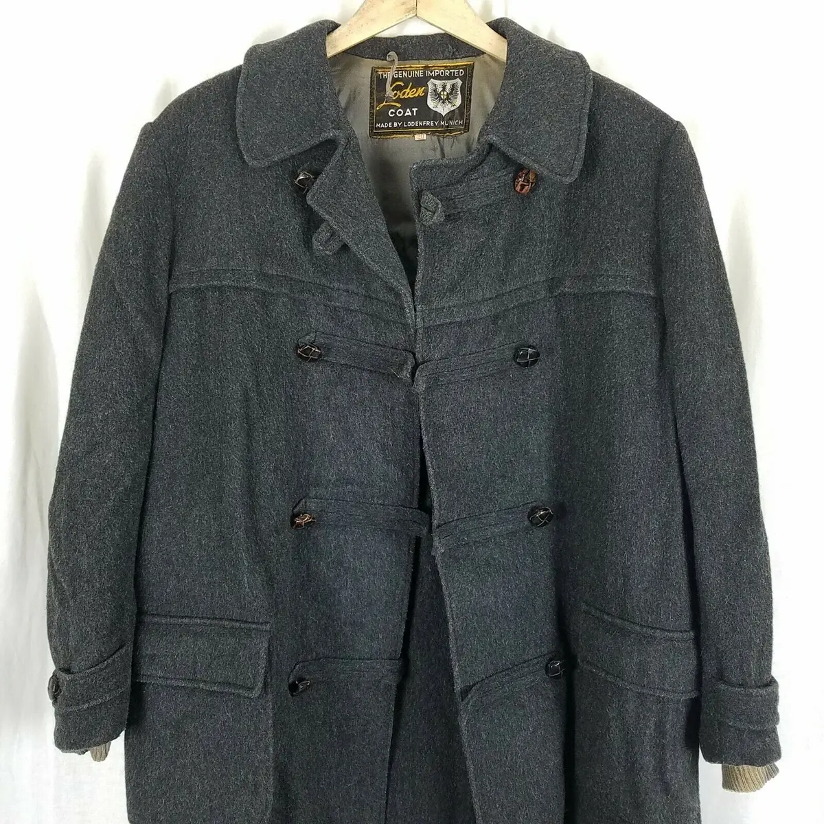 Vintage Loden Coat Lodenfrey Charcoal Loop Button Peacoat Jacket Boys Girls 20 2