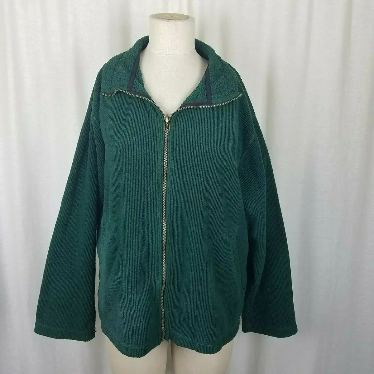 Lands End Direct Merchants Ribbed Zip Up Polartec Fleece Jacket Womens M Green 1
