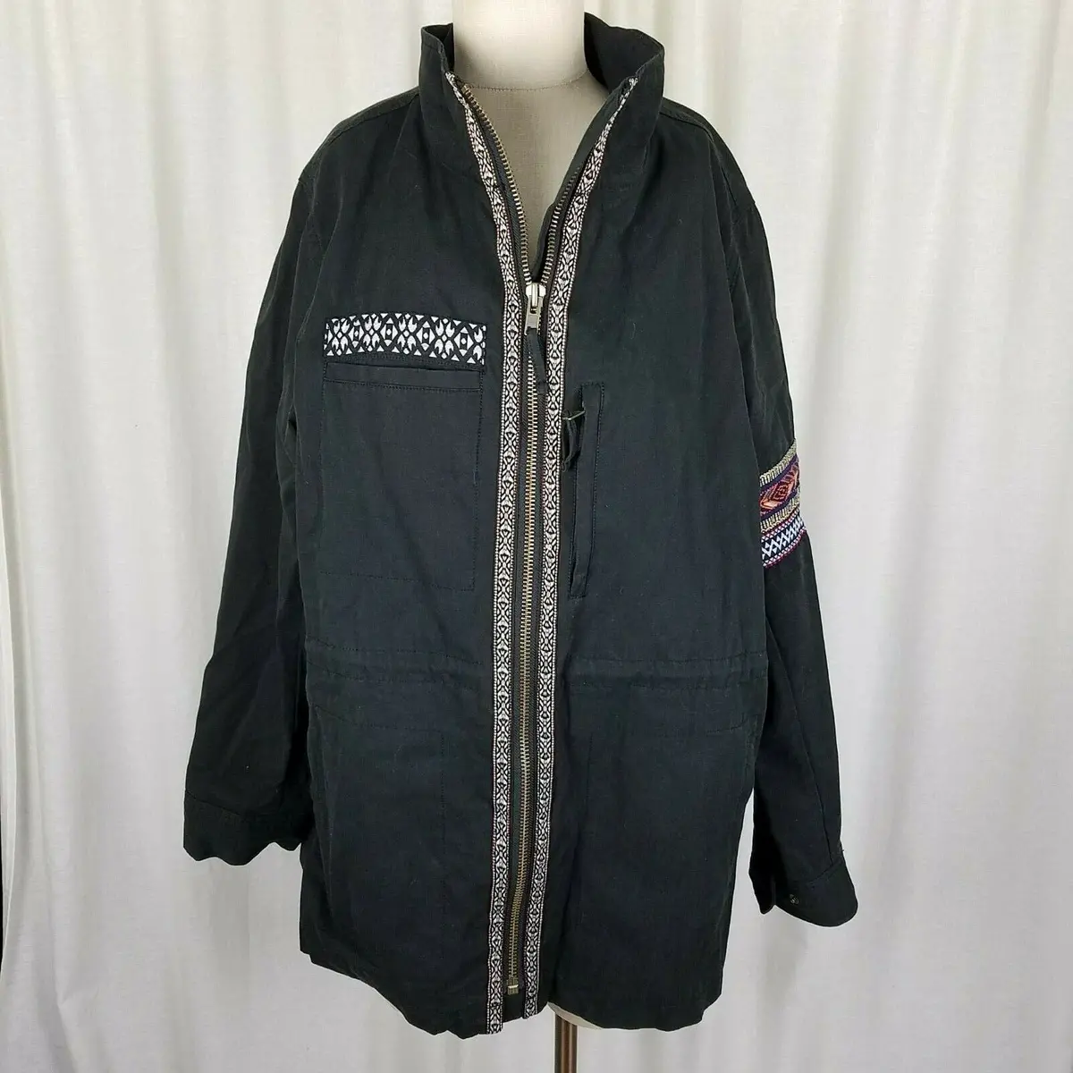 Billy T Southwestern Coat Jacket Black Tribal Womens 1X Plus Sf1702jx Aztec Trim 1