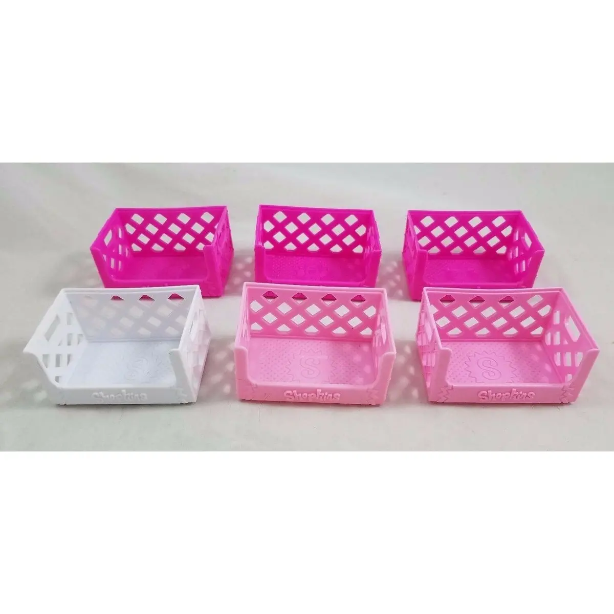 Lot Of 6 Shopkins Empty Storage Milk Crates Party Favors Pink White 1