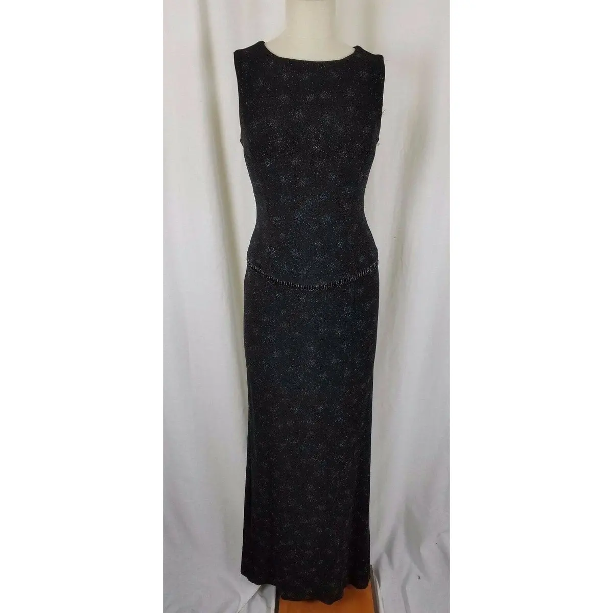 Vintage Scott Mcclintock Millennium 2000 Black Glitter Long Maxi Dress Womens 4 1