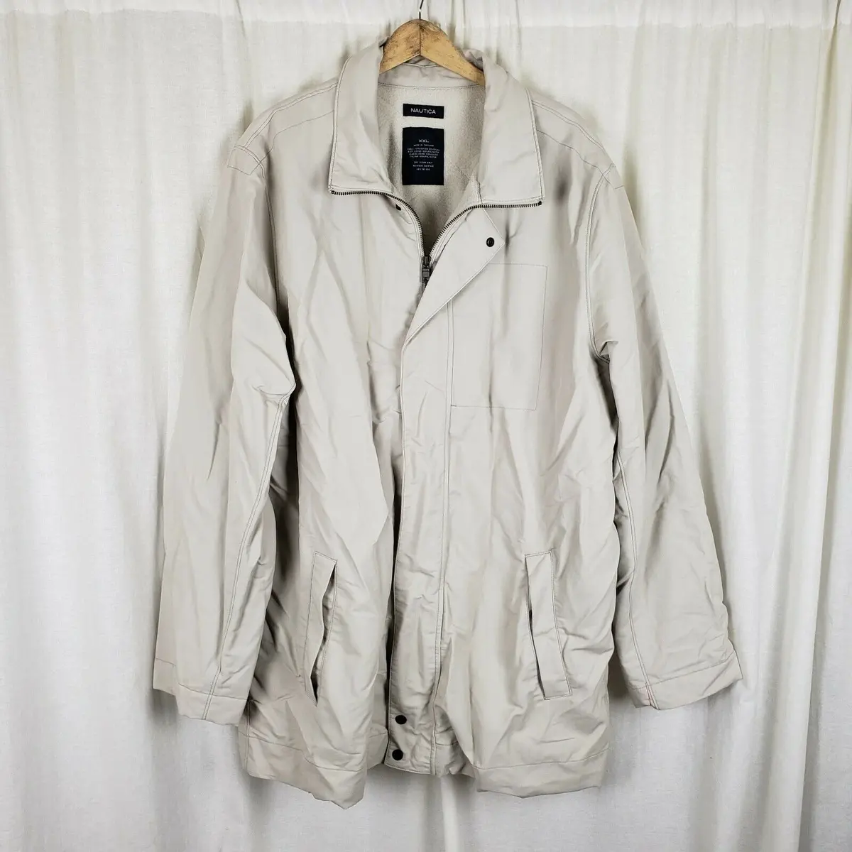 Nautica Cotton Quilted Fleece Lined Bomber Parka Jacket Mens Xxl Zip Up Ivory 1