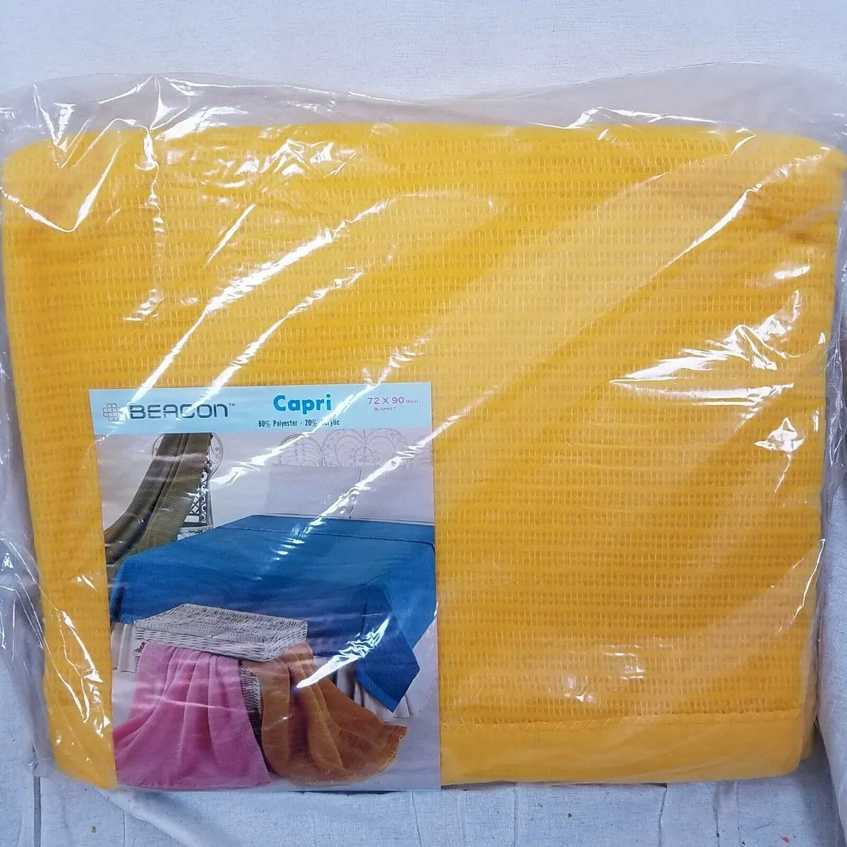 Vintage Beacon Capri Blanket Yellow 72"X 90" Nos Factory Sealed Therma Weave Usa 1