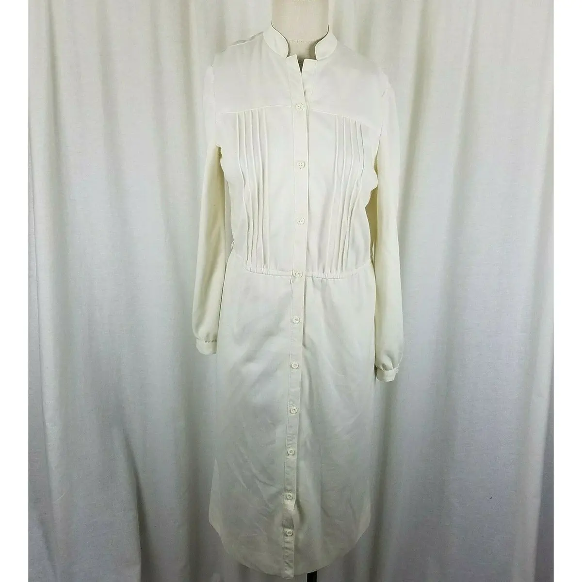 Vintage Charles Alan Pleated Shirt Coat Dress Womens S M Button Down Front Ivory 1