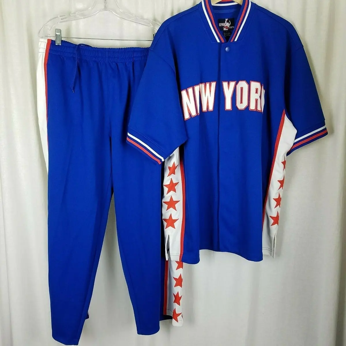 New York Knicks Warm Up Suit Track Jacket Pants Vintage 90S Mens L Blue Stars 1